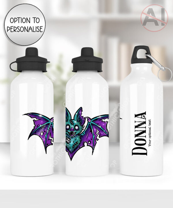 purple teal zombie bat gothic water bottle option to personalise