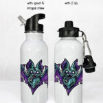 purple teal zombie bat gothic water bottle option to personalise