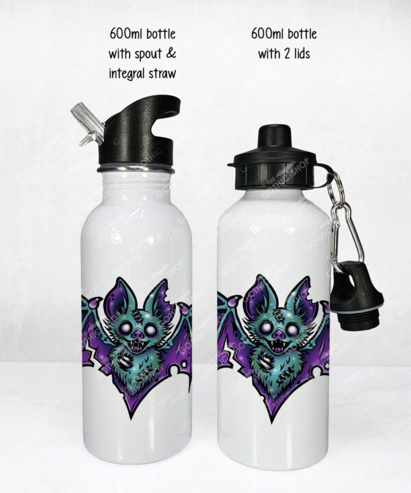 purple teal zombie bat gothic water bottle option to personalise