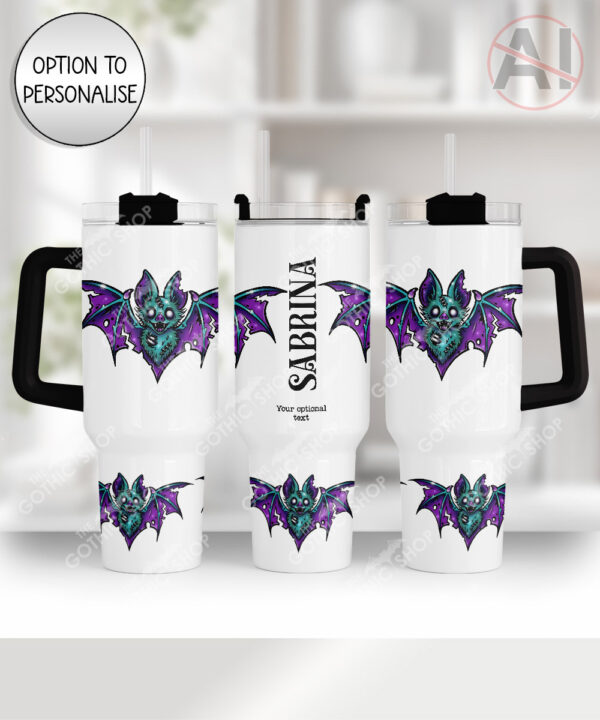 purple teal zombie bat gothic large 40oz tumbler with handle option to personalise