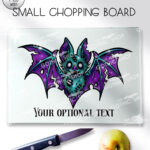 purple teal zombie bat gothic glass chopping board option to personalise