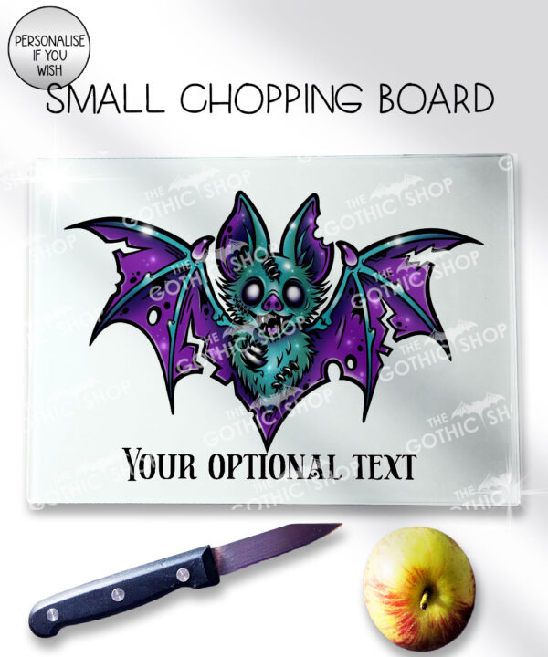 purple teal zombie bat gothic glass chopping board option to personalise