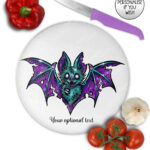 purple teal zombie bat gothic glass chopping board option to personalise