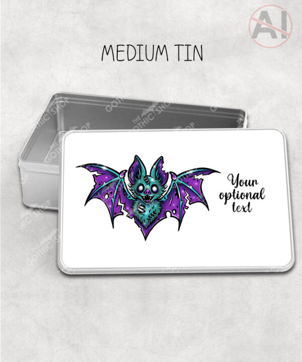 purple teal zombie bat gothic storage tin option to personalise