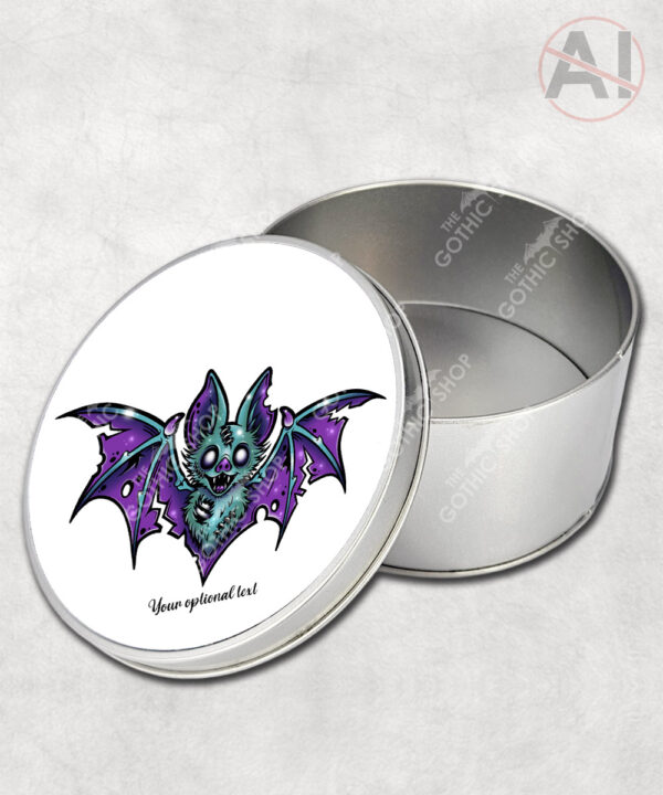 purple teal zombie bat gothic storage tin option to personalise