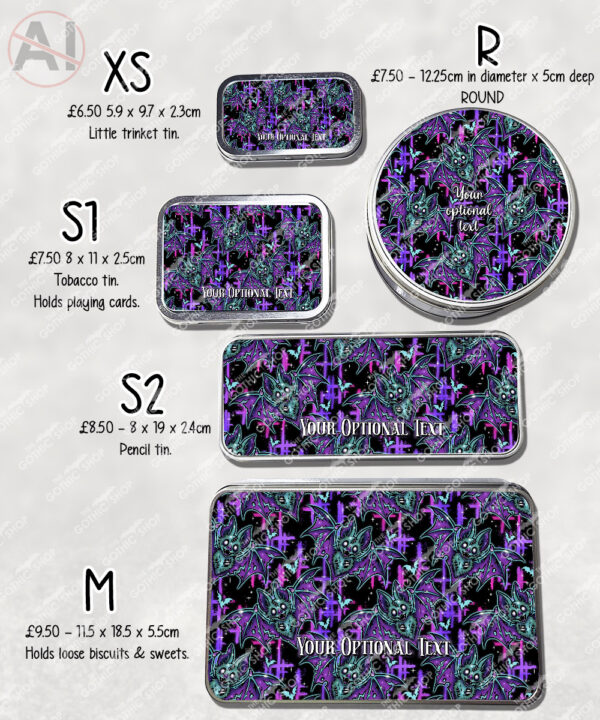 purple teal zombie bat gothic storage tin option to personalise
