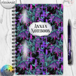 purple teal zombie bat gothic notebook journal option to personalise