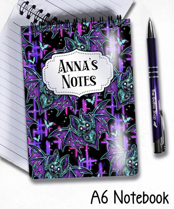 purple teal zombie bat gothic notebook journal option to personalise