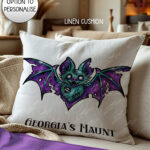 purple teal zombie bat gothic velvet cushion option to personalise