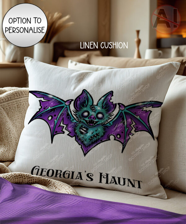 purple teal zombie bat gothic velvet cushion option to personalise