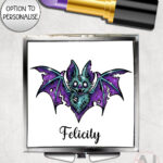 purple teal zombie bat gothic compact mirror option to personalise