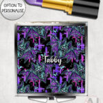 purple teal zombie bat gothic compact mirror option to personalise