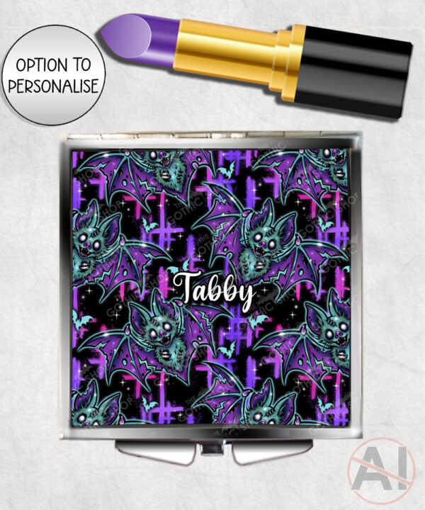 purple teal zombie bat gothic compact mirror option to personalise