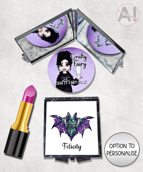 purple teal zombie bat gothic compact mirror option to personalise