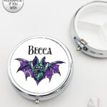 purple teal zombie bat gothic round pill box option to personalise