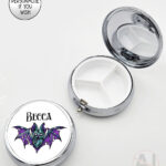 purple teal zombie bat gothic round pill box option to personalise