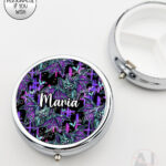 purple teal zombie bat gothic round pill box option to personalise