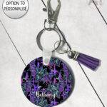 purple teal zombie bat gothic round keyring option to personalise