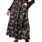 chrysalis black moth & floral gothic midi skirt by hell bunny