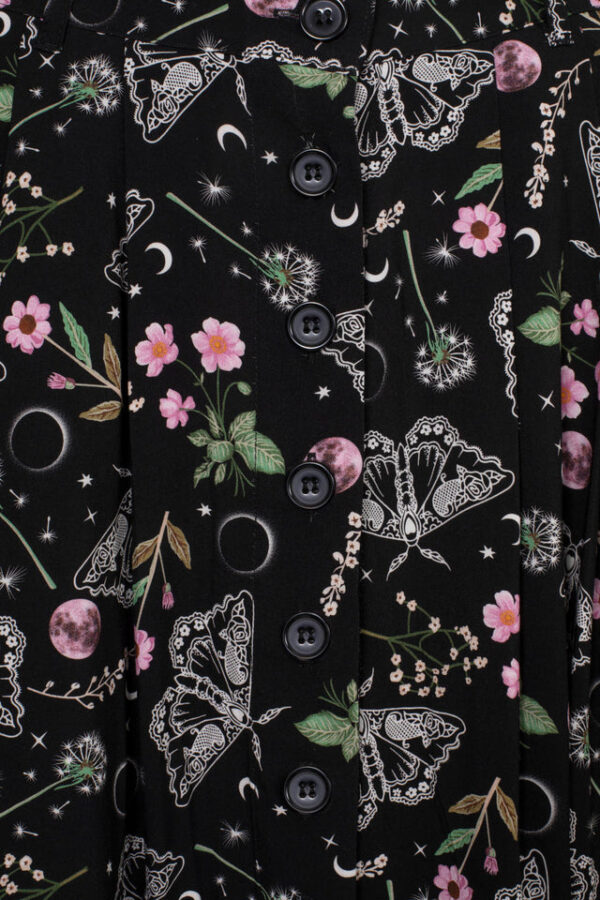 chrysalis black moth & floral gothic midi skirt by hell bunny