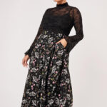 chrysalis black moth & floral gothic midi skirt by hell bunny