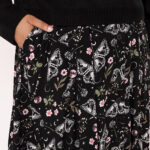 chrysalis black moth & floral gothic midi skirt by hell bunny