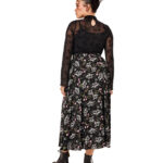 chrysalis black moth & floral gothic midi skirt by hell bunny
