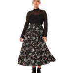 chrysalis black moth & floral gothic midi skirt by hell bunny