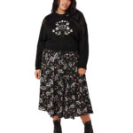 chrysalis black moth & floral gothic midi skirt by hell bunny
