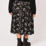 chrysalis black moth & floral gothic midi skirt by hell bunny
