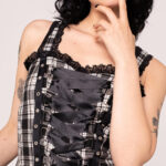 harley black & white tartan punk gothic dress by hell bunny