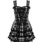 harley black & white tartan punk gothic dress by hell bunny
