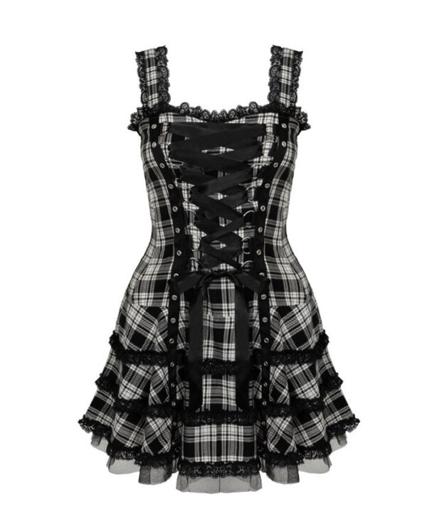 harley black & white tartan punk gothic dress by hell bunny