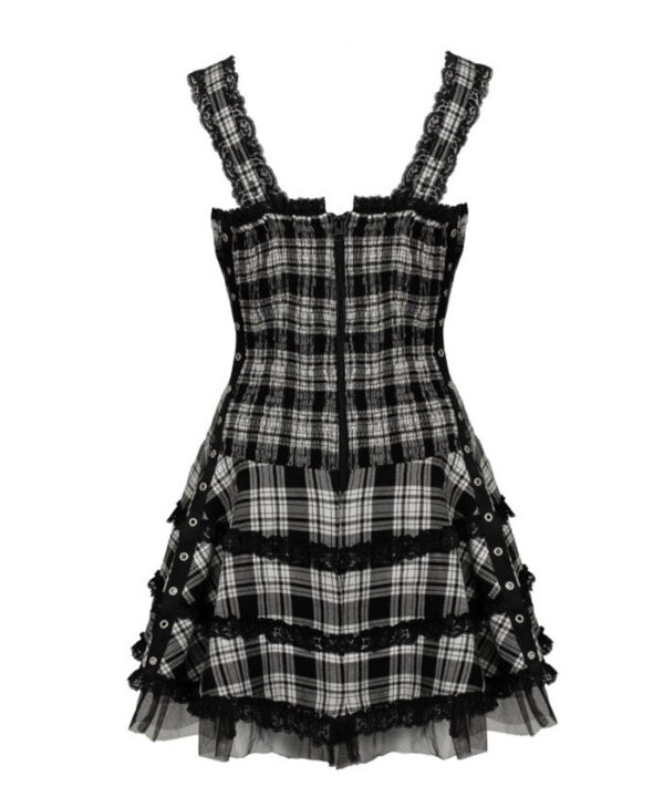 harley black & white tartan punk gothic dress by hell bunny