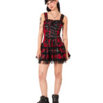 harley red tartan punk gothic dress by hell bunny