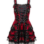 harley red tartan punk gothic dress by hell bunny