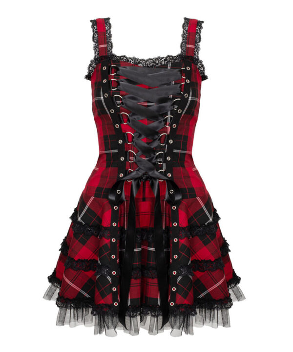harley red tartan punk gothic dress by hell bunny