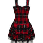 harley red tartan punk gothic dress by hell bunny