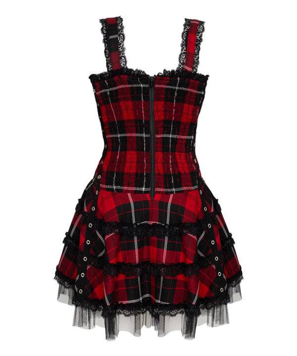 harley red tartan punk gothic dress by hell bunny