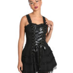 harley black lace trim punk gothic mini dress by hell bunny