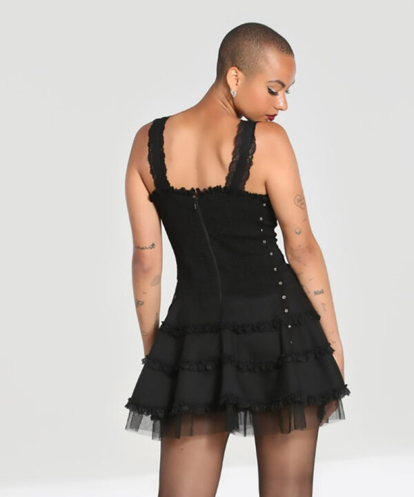 harley black lace trim punk gothic mini dress by hell bunny