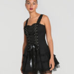 harley black lace trim punk gothic mini dress by hell bunny