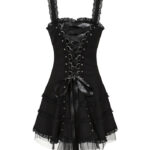harley black lace trim punk gothic mini dress by hell bunny
