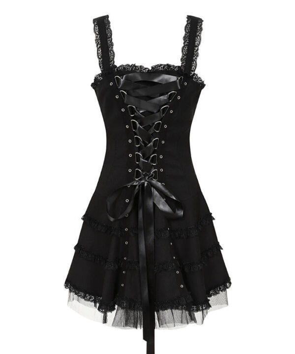 harley black lace trim punk gothic mini dress by hell bunny