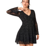 wildflower black flocked floral gothic mini dress by hell bunny