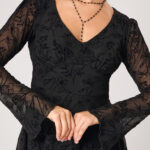 wildflower black flocked floral gothic mini dress by hell bunny