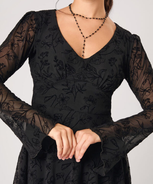 wildflower black flocked floral gothic mini dress by hell bunny
