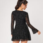 wildflower black flocked floral gothic mini dress by hell bunny