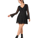 wildflower black flocked floral gothic mini dress by hell bunny
