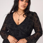 wildflower black flocked floral gothic mini dress by hell bunny